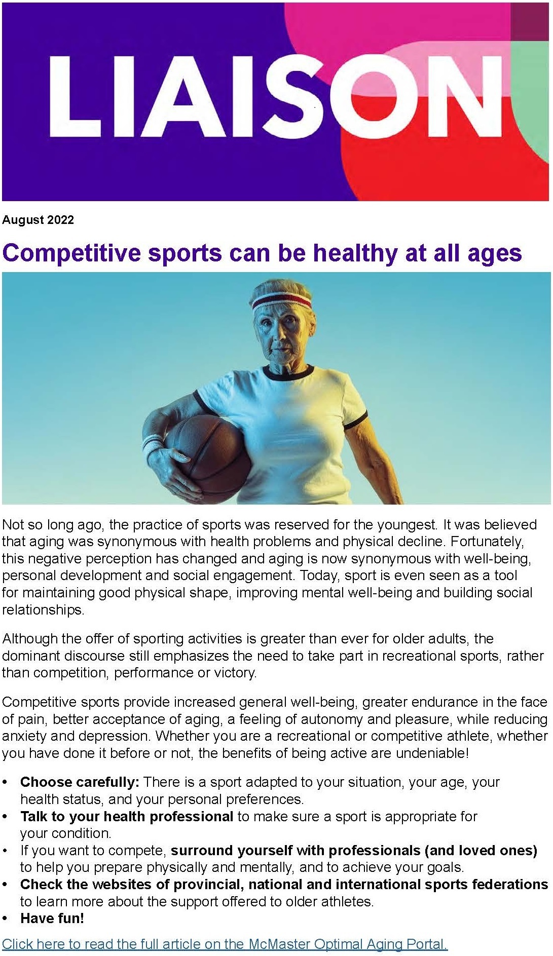 Competitive sports can be healthy at all ages