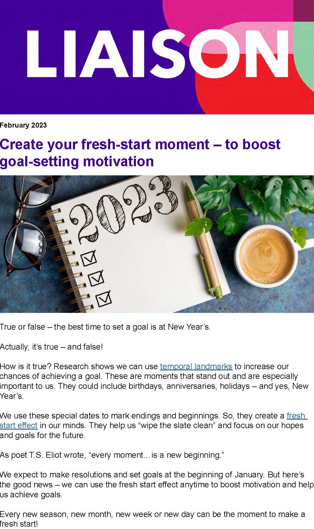 Create your fresh-start moment – to boost goal-setting motivation
