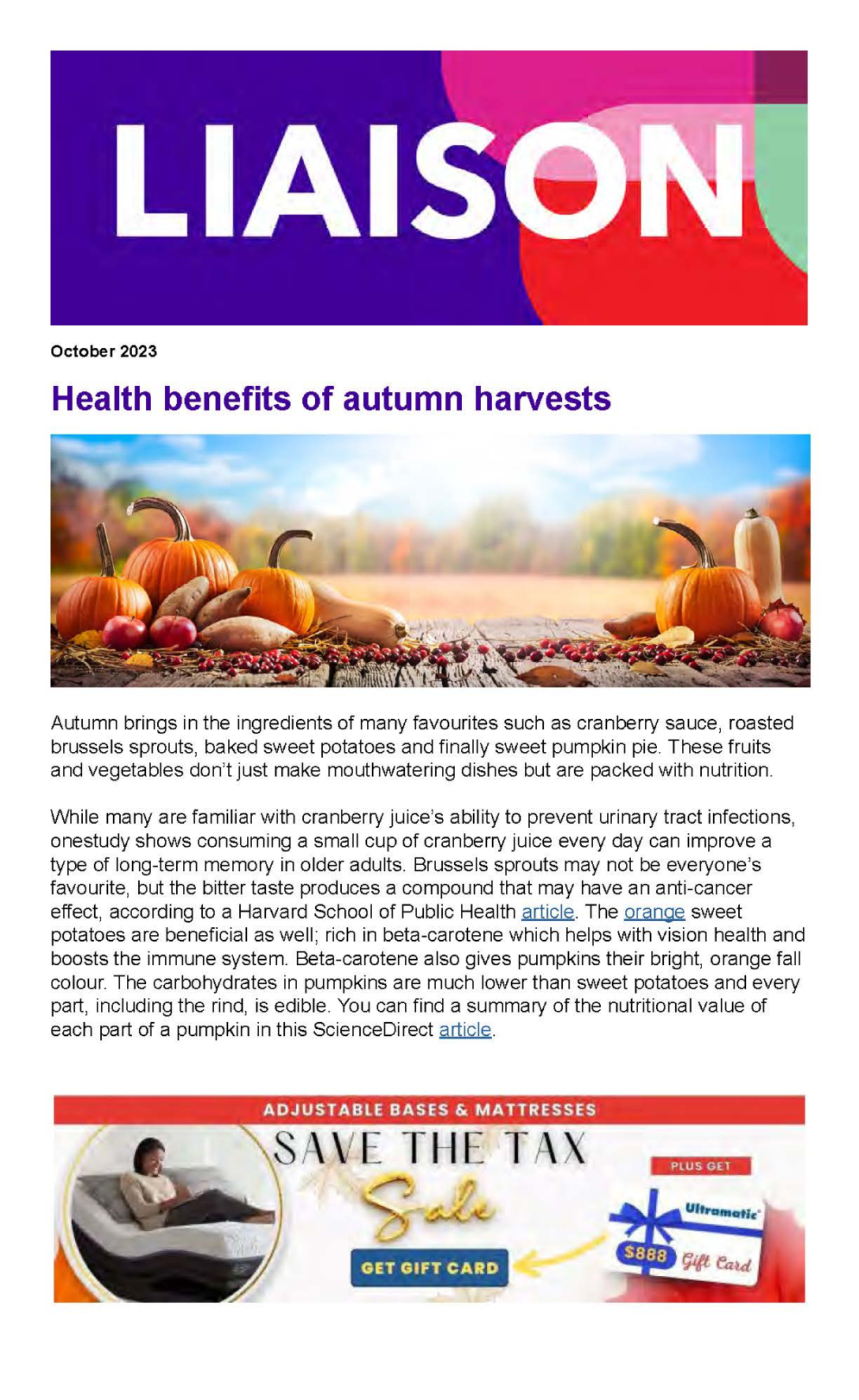 Health benefits of autumn harvests